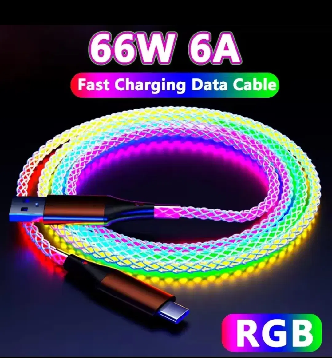 2개 한 세트,RGB 66W 6A 고속 충전 USB C 타입 케이블,1M